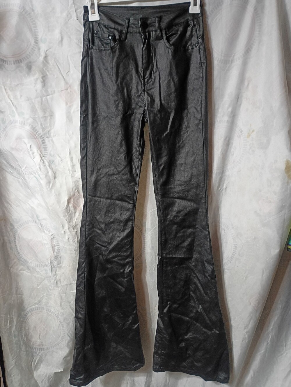 SHEIN Black High-Rise Flared Faux Leather Pants